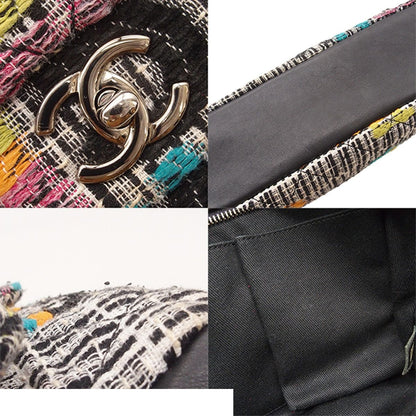 Chanel Chain Shoulder Bag Quilted CC Logo Multicolor Black Tweed Lambskin — view 8