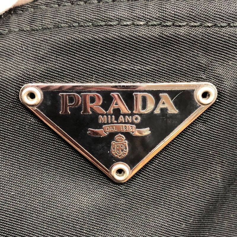 Prada Nylon Tote Handbag Triangle Plate Logo A4 Compartment Black Ladies Men