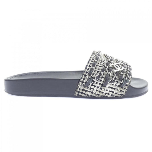 Chanel Mule Sandals Tweed Black White Check