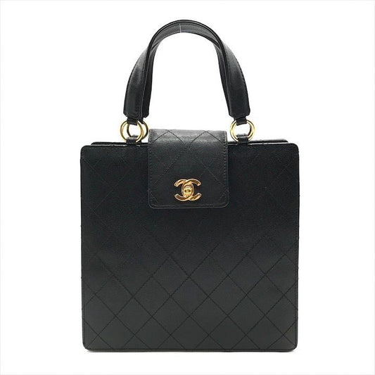 Chanel Caviar Leather CC Logo Turnlock Hand Tote Black