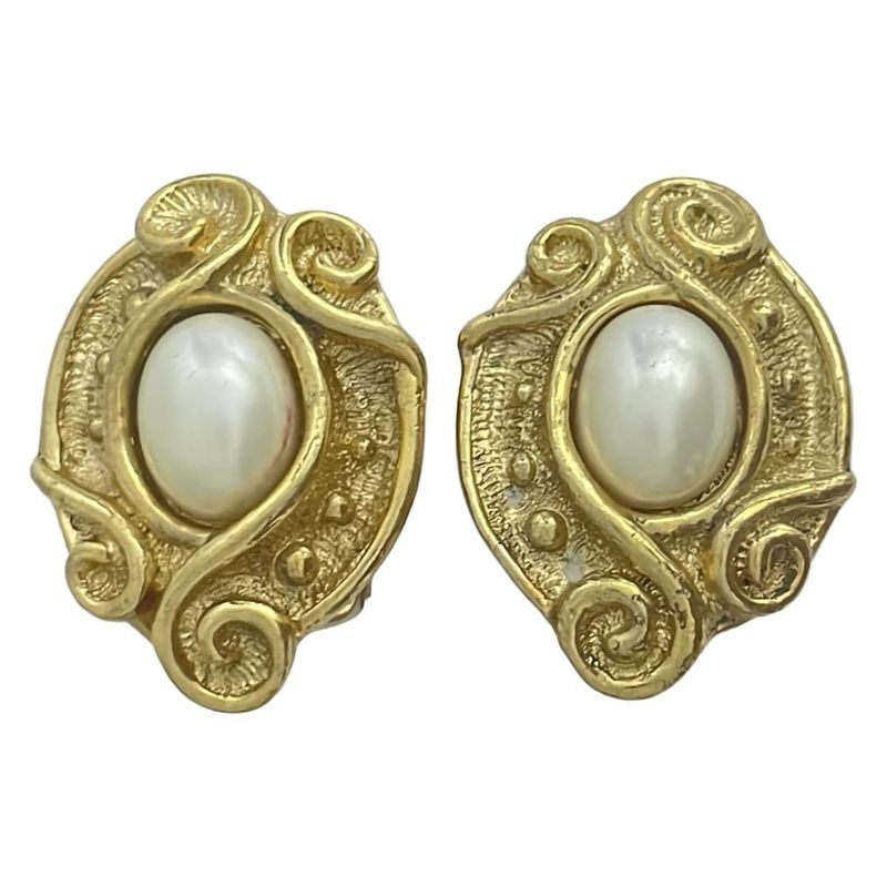 Dior/christian Dior Earrings - Gold And White
