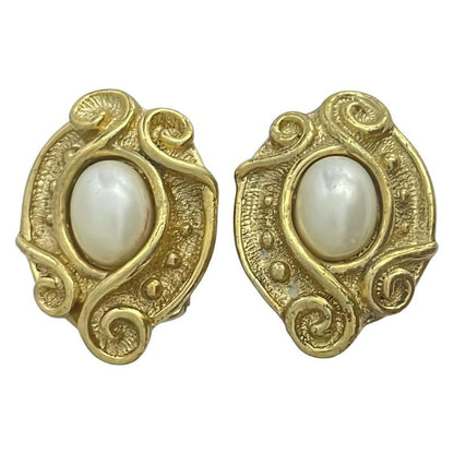 Dior/christian Dior Earrings - Gold And White