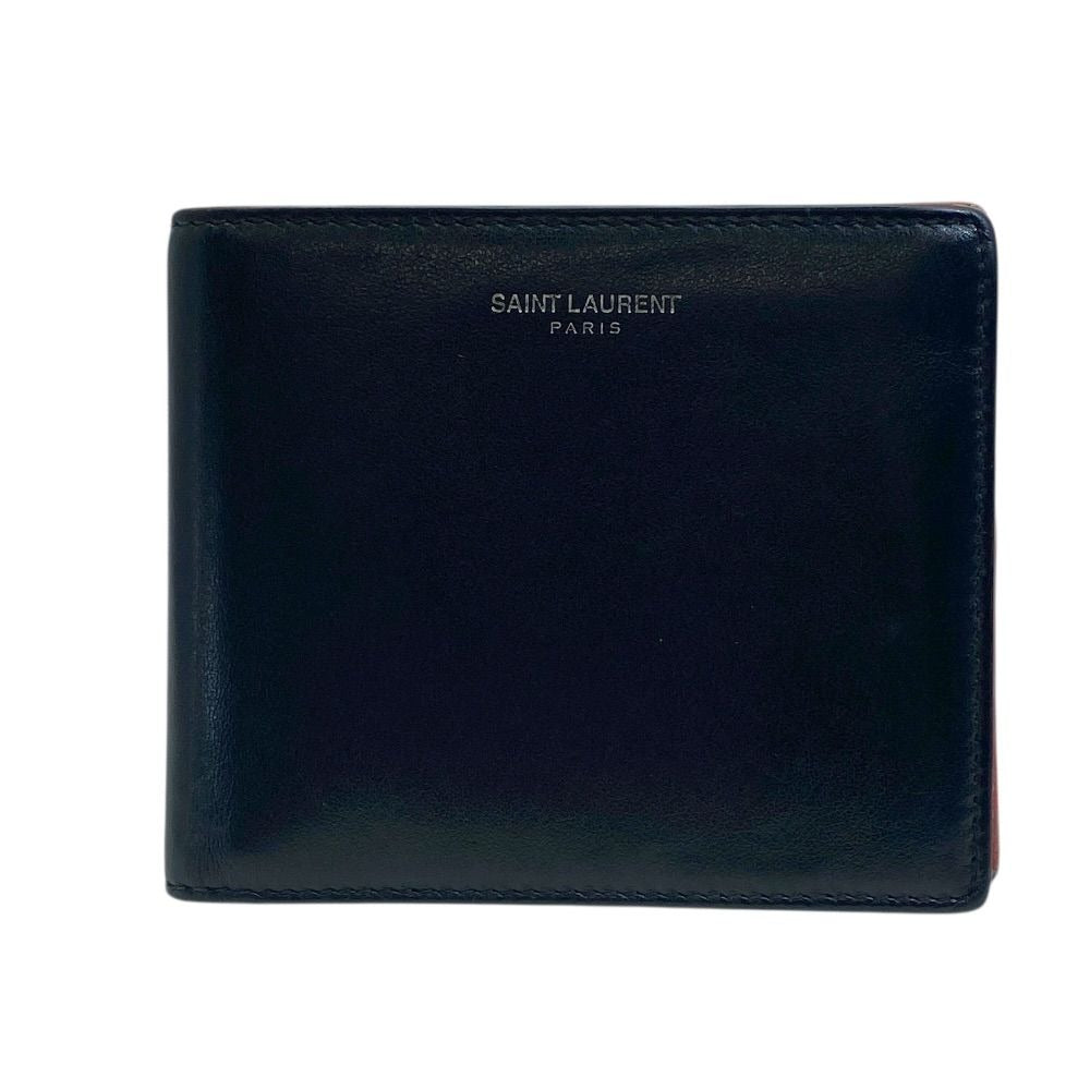 Saint Laurent Wallet Bifold Folding Paisley Compact Billfold Leather Black