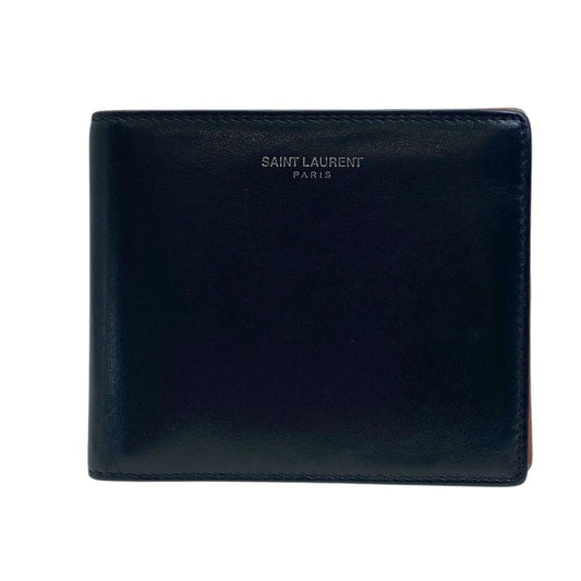 Saint Laurent Wallet Bifold Folding Paisley Compact Billfold Leather Black