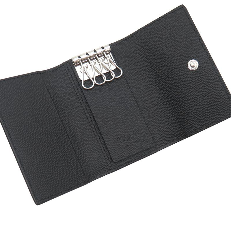 Saint Laurent Key Case Logo Leather Black Silver Hardware Black Key Case