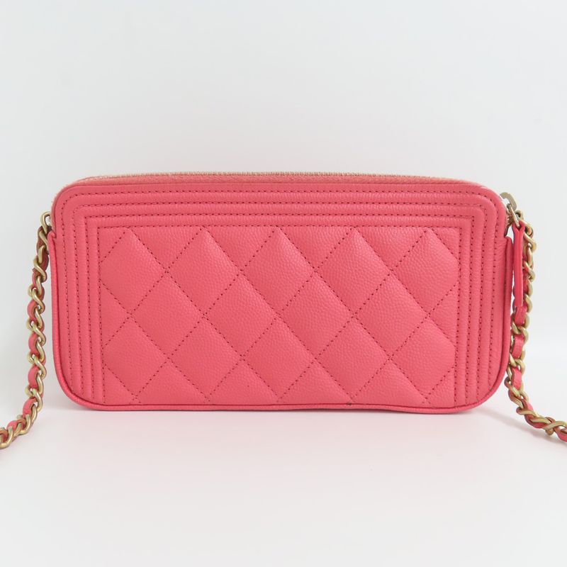 Chanel Boy Chanel Chain Clutch A84069 Wallet Bag Caviar Skin Pink