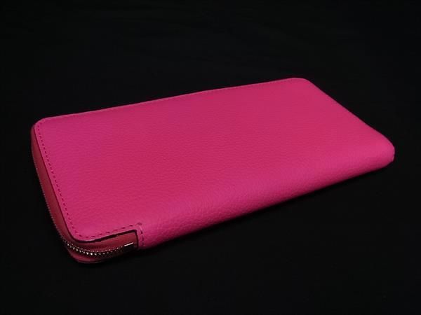 Celine Leather Round Zipper Long Wallet Billfold Coin Purse Card Holder Pink