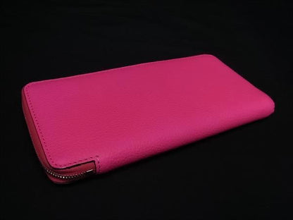 Celine Leather Round Zipper Long Wallet Billfold Coin Purse Card Holder Pink