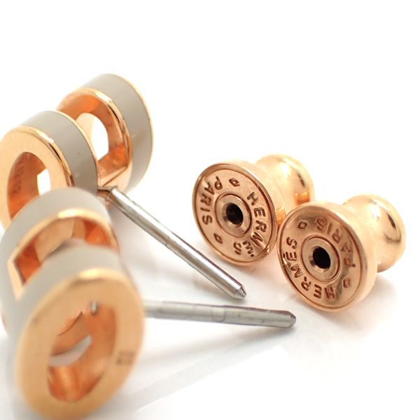 Hermes Pop Ash Mini Earrings PG Pink Gold X Marron Glace With Box Rose Gold Pop