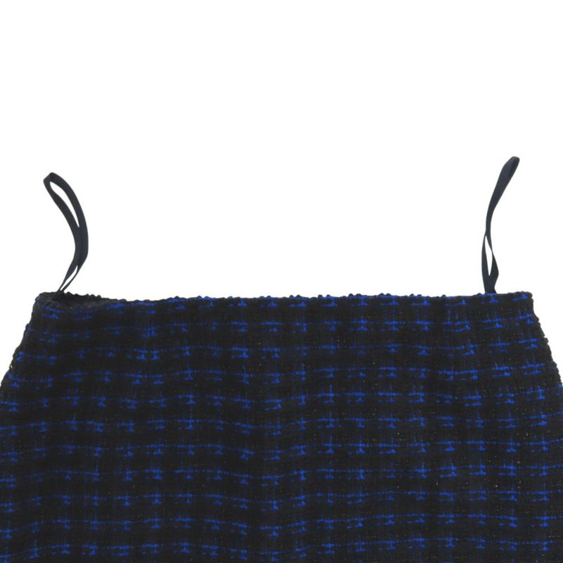 Chanel Coco Mark Button Tweed Skirt Checked Knee-length P52579 Polyester Wool