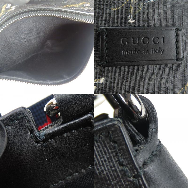 Gucci Shoulder Bag 474137 GG Supreme Canvas Black Gray Silver Hardware Tra