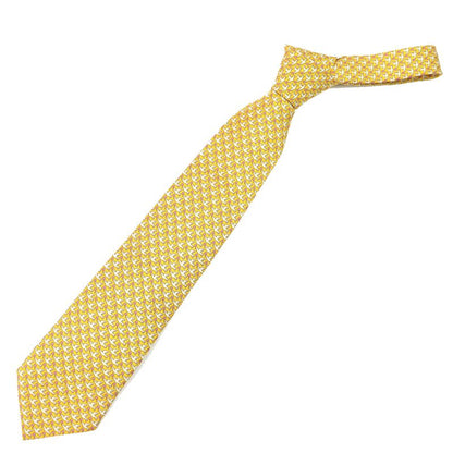 Hermes 100% Silk Regimental Pigeon Dove Cravat Tie Yellow Tone Made In France