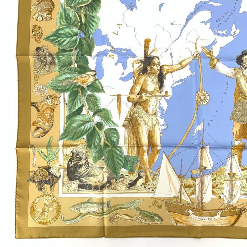 Hermes 1990s Le Canada Indian Canada Indian Carre 90 Silk Scarf