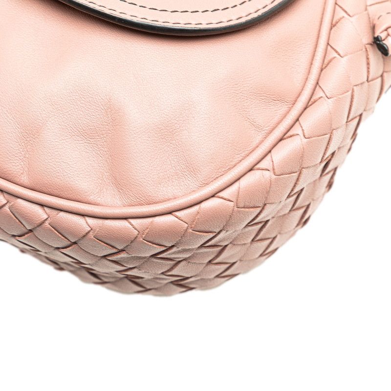 Bottega Veneta Intrecciato Crossbody Shoulder Bag Beige Pink Leather Women