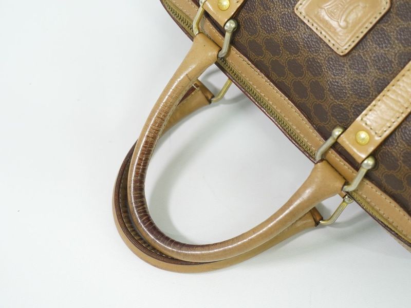 Authentic Celine Macadam Mini Boston Bag Handbag PVC Brown Macadam Bag Pre-owned