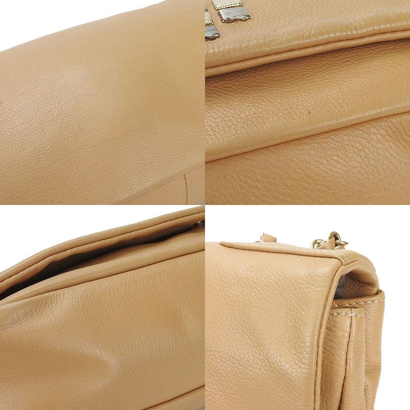 Chanel Shoulder Bag Chain Shoulder Coco Mark Leather Beige Studded Shoulder