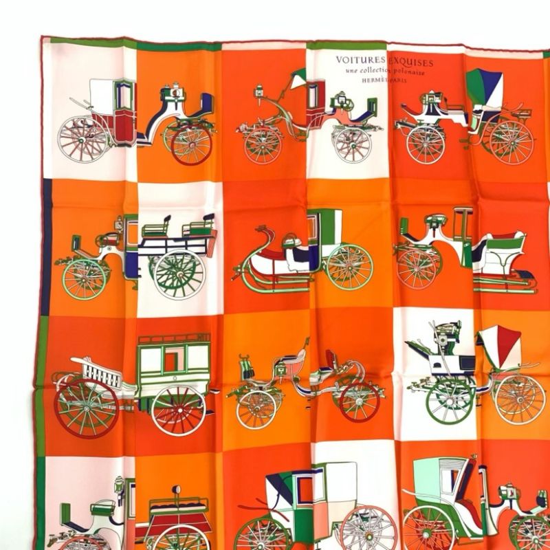 Hermes Carre 90 Voitures Exquises Elaborate Carriage Scarf 100% Silk