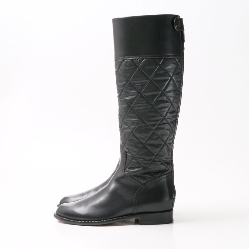 Chanel Boots Size 37 Matelasse Long Boots Shoes CC Logo Coco Mark Leather Black