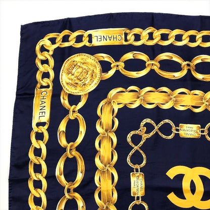 Chanel Chain Logo Scarf Large Silk 100% Navy