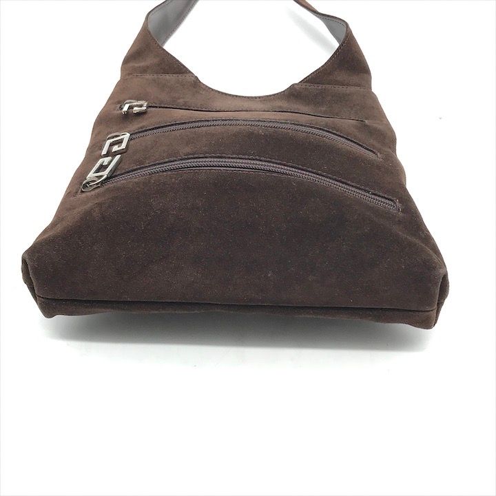 Gucci Suede Triple Zipper Vintage Shoulder Bag Brown