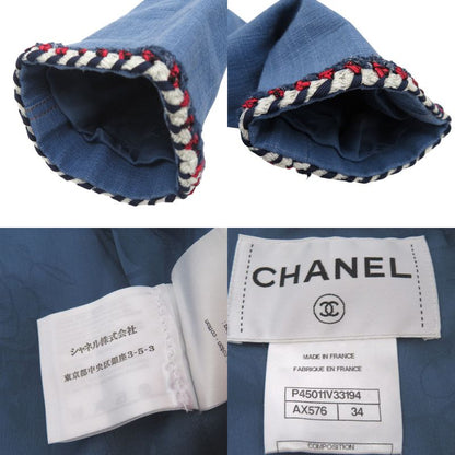 Chanel Collarless Jacket Coco Mark Denim Jacket Cotton Tricolor 1371 Chanel