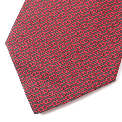 Hermes 5261 100% Silk Anthracite/rouge Cravat Chaine D'ancre Patterned Tie