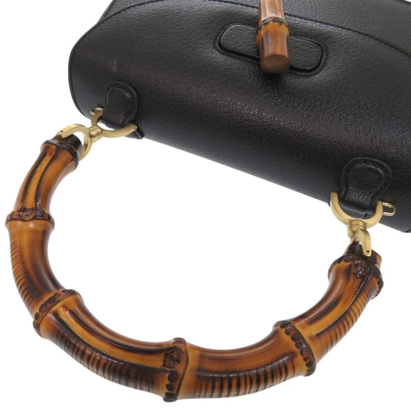 Gucci 2WAY Bamboo 000 1364 0633 Leather Black Handbag Black 0733 Gucci