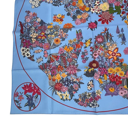 Hermes Scarf 2023 Carre 90 Planifleurs Silk Blue With Box