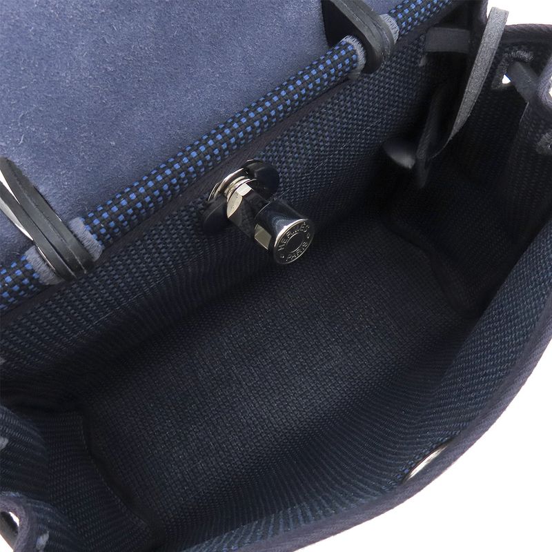 Hermes 2 Way Bag Herbag Her Bag Zip PM 31 Leather Toile Cadrille Blue Egée and