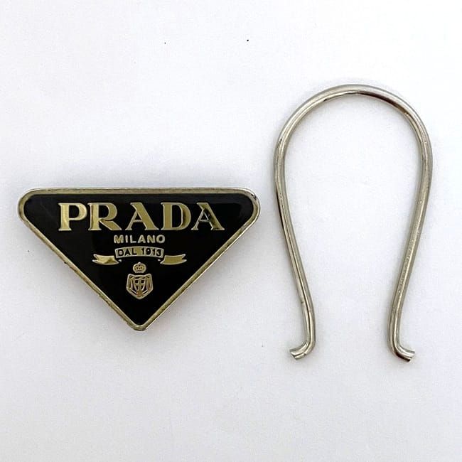 Prada Key Ring Silver Gold Logo Metal Second Hand M285