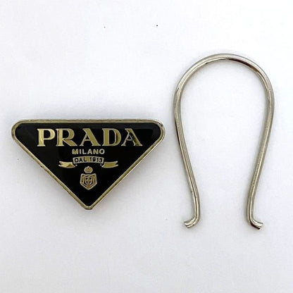 Prada Key Ring Silver Gold Logo Metal Second Hand M285