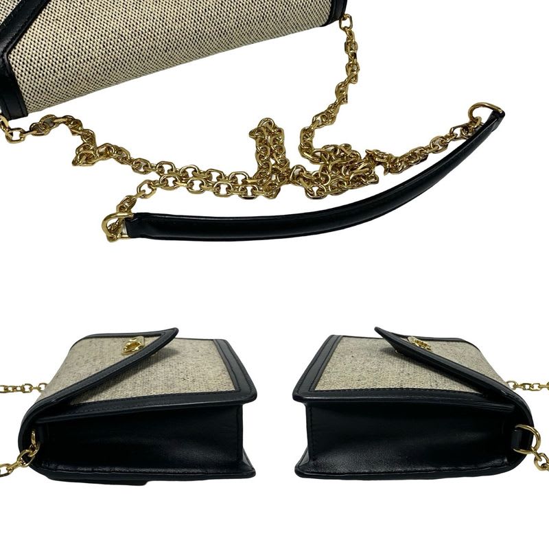 Celine Triomphe Chain Shoulder Bag Canvas Leather Mini
