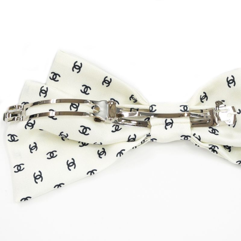 Chanel Valletta Aaa821 Ribbon White Logo COCO Silver-hardware Hair