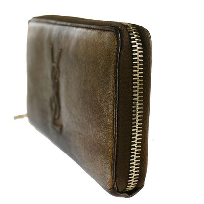 YVES Saint Laurent Long Wallet Round Zipper YSL Bronze Leather 07bs176