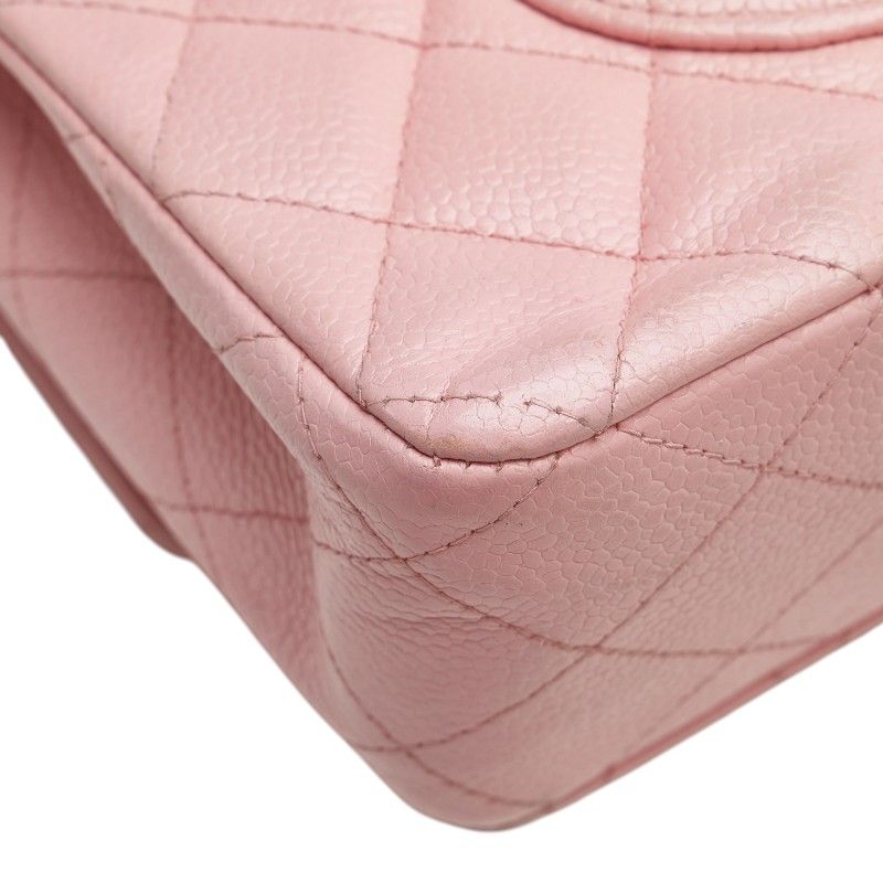 Chanel Coco Mark Matelasse 25 Double Flap Chain Shoulder Bag Pink Caviar Skin