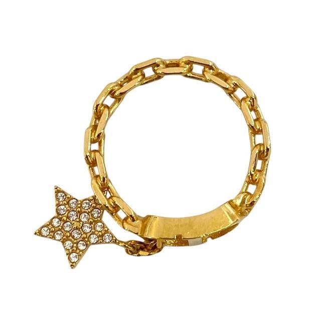 Christian DIOR Petit CD Star Ring Accessories Logo GP Rhinestone Gold [M Approx