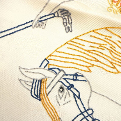 Hermes Story Triangle Scarf Embroidered Beaded Carré Silk Ivory 0109hermes