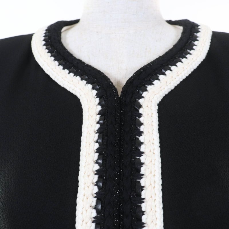 CHANEL 22C P71865v63363 100% Silk Rhinestone Coco Mark Button Collarless Jacket