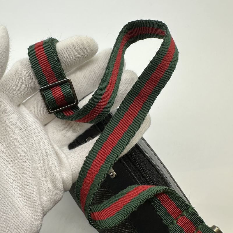 Gucci 92821 Pouch Mini Handbag Black Canvas Leather Sherry Ladies Men Fashion