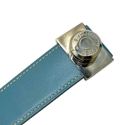 Hermes Serie Belt Leather Blue Jean Brown Silver Hardware [size 80] □B