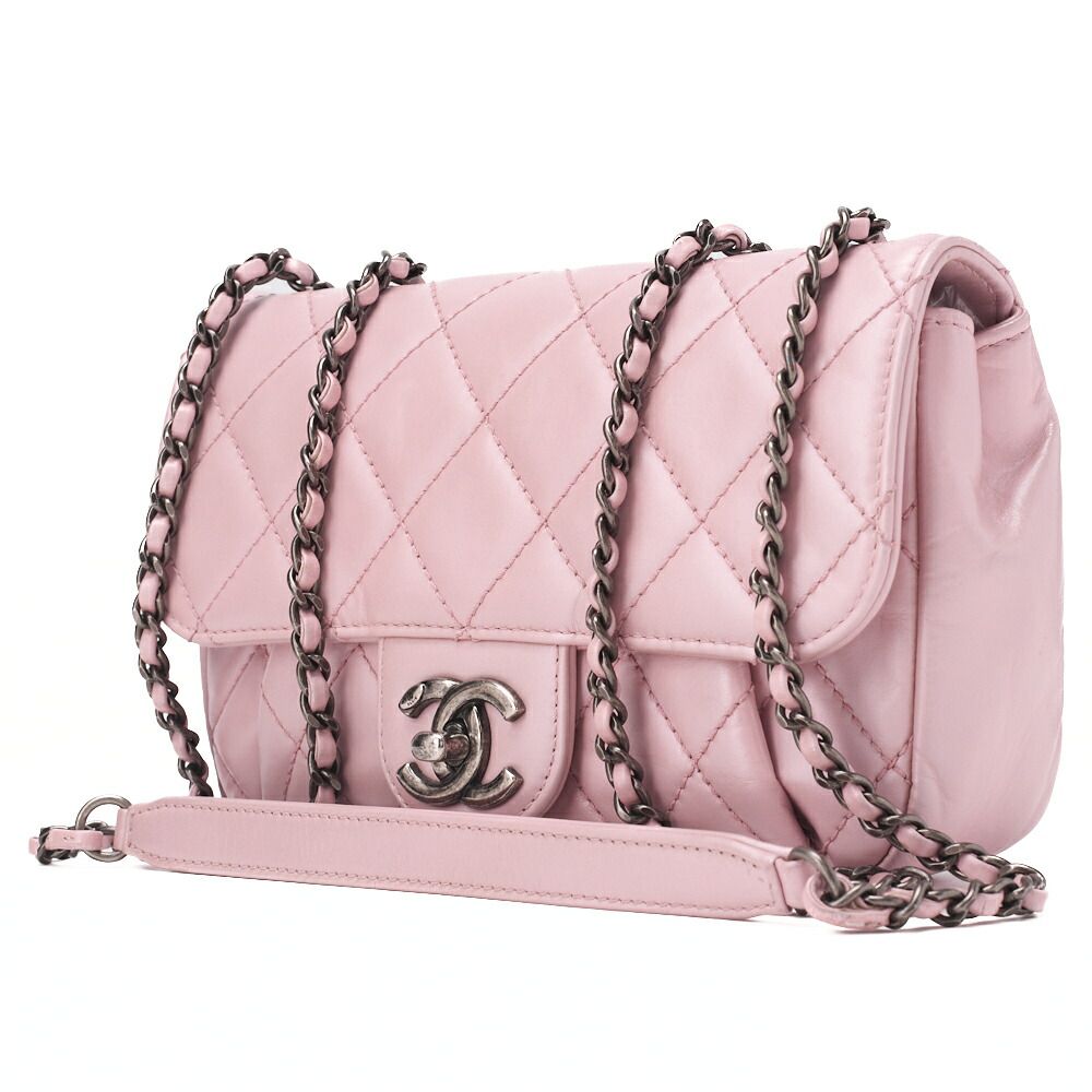 Chanel Chain Shoulder Bag Matelasse Vintage Calf Mini Pink Silver Hardware