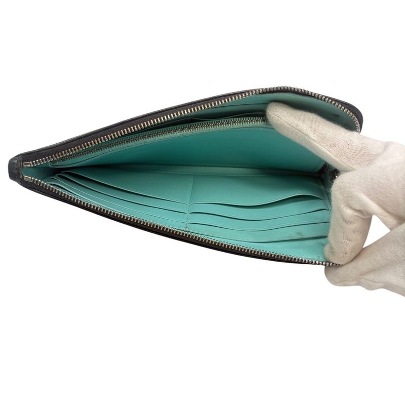 3018 Tiffany & Co Tiffany & Co Zip Wallet L-Shape Black Light Blue Silver