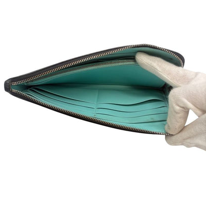 3018 Tiffany & Co Tiffany & Co Zip Wallet L-Shape Black Light Blue Silver