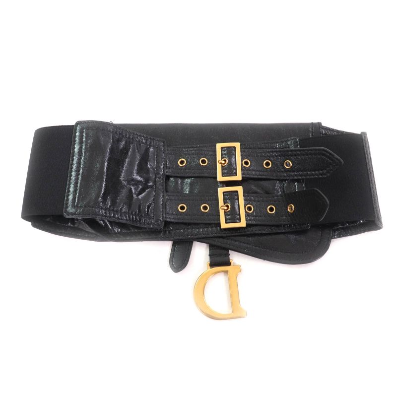 Christian DIOR B0049cnoh Leather Belt With Saddle Pouch Waist Bag Black Gold