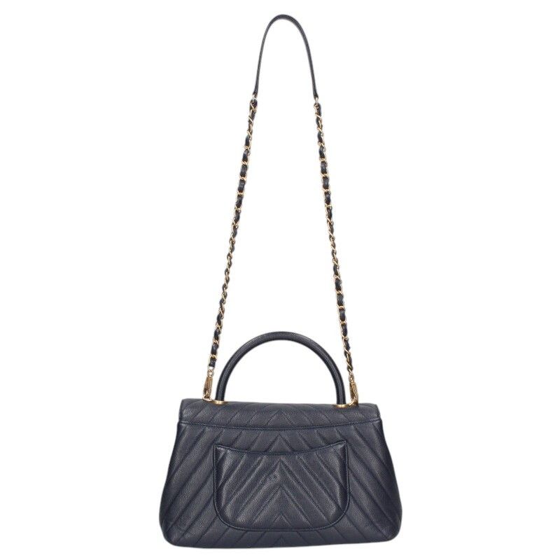 Chanel Coco Handle 29 Chevron Caviar Skin Chain Shoulder Bag Women 29