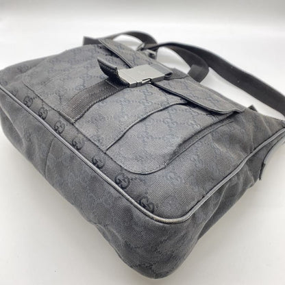 Gucci 131211 Shoulder Bag Crossbody Messenger GG Canvas Leather Black Ladies