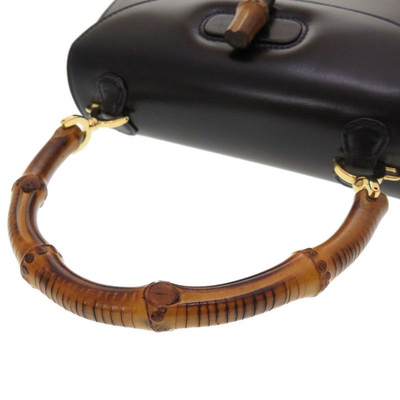 Gucci Bamboo Leather Navy 000 2046 0188 2WAY Handbag Bag 0184 Gucci