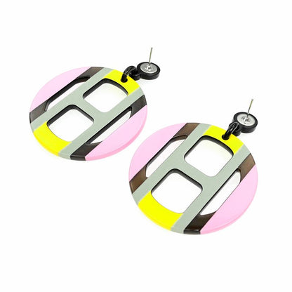 Hermes Earrings H Equipe Buffalo Horn Pair Multicolor Pink Gray Yellow