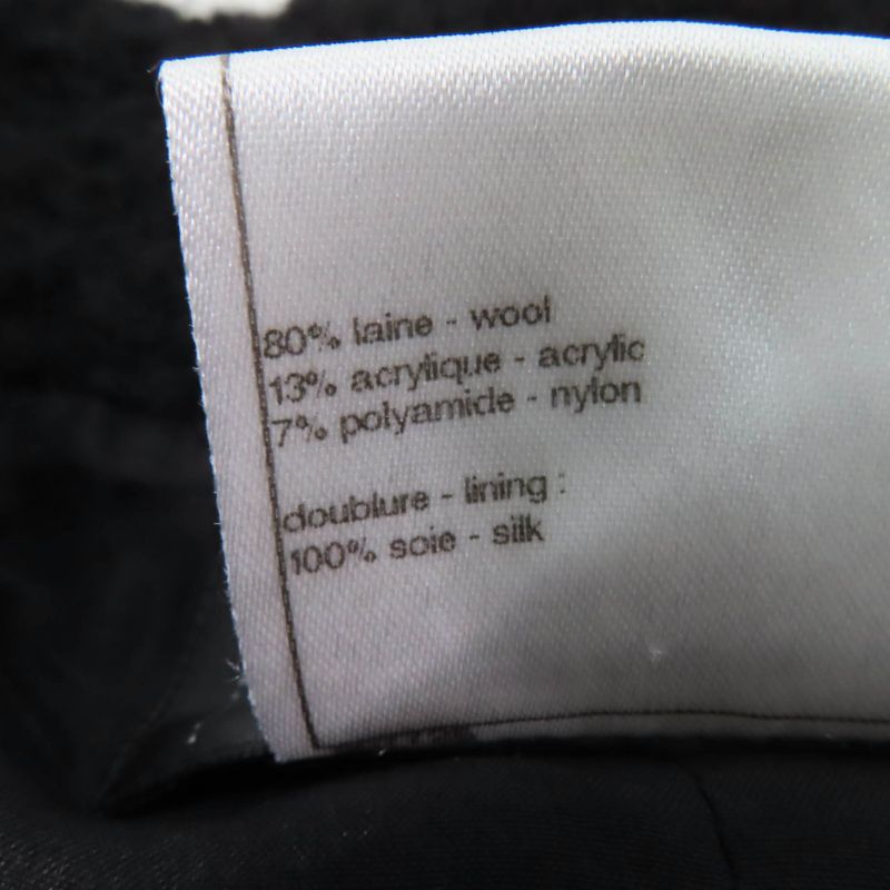 CHANEL P46625v28631 Wool Tweed Coat With Coco Mark Buttons Black 34 Made In