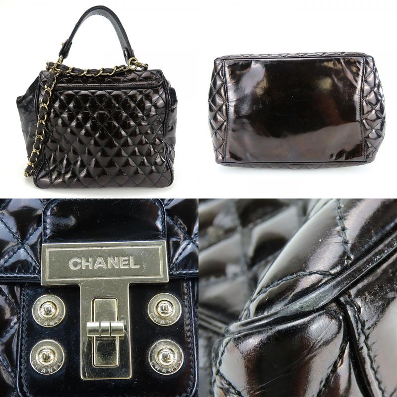 Chanel Handbag Enamel Black Gold Hardware 12th 2way Shoulder Ladies Women Chanel